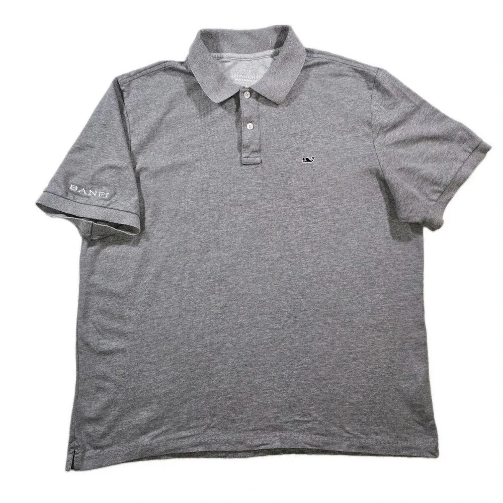 Mens Vineyard Vines Edgartown Polo Gray Large Embroidery On Sleeve 